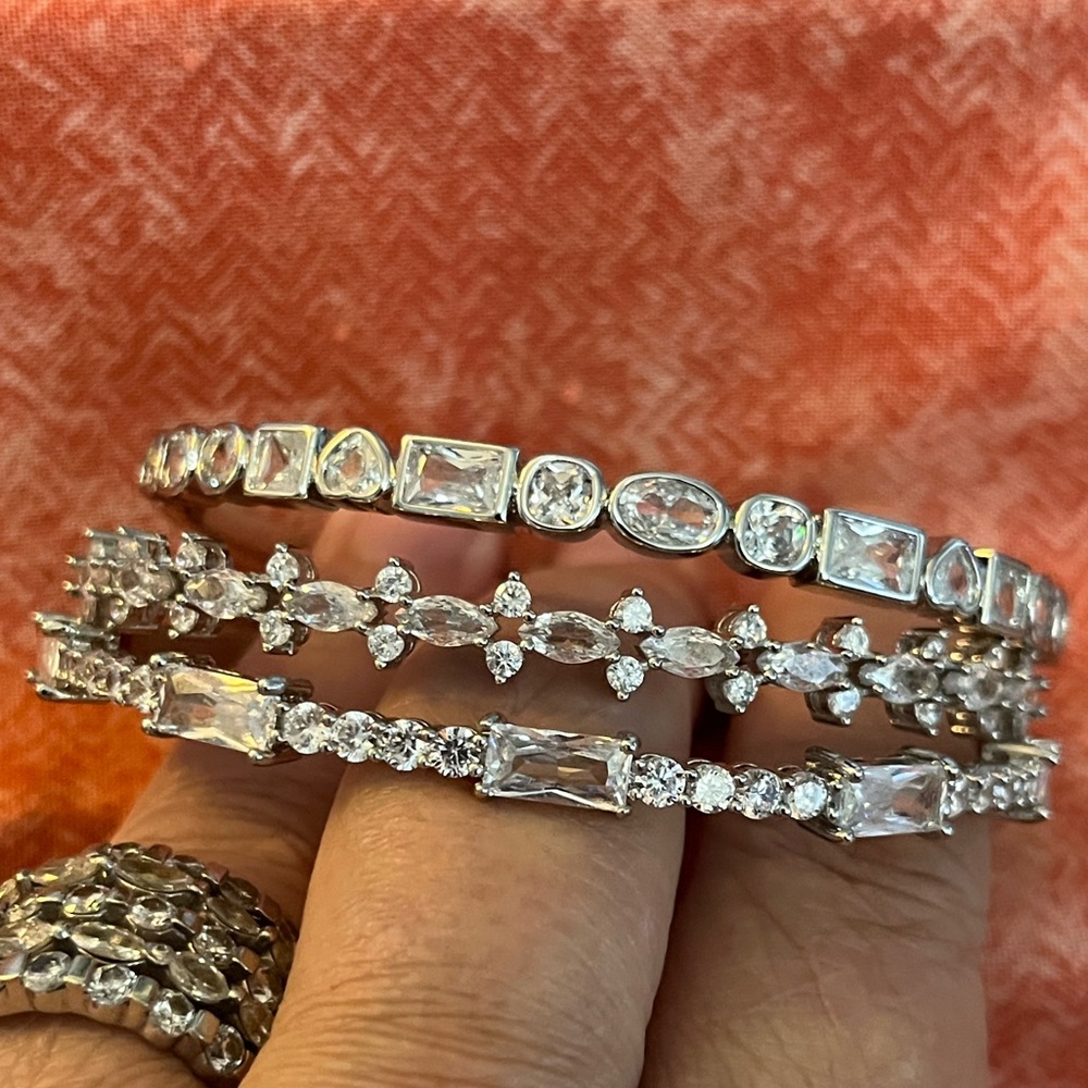 Elegant Silver Bangle Bracelet Set - AAA CZs Brilliant!